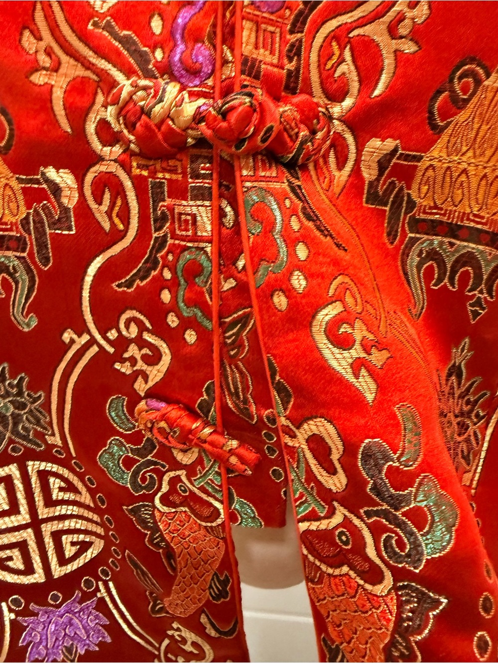 Red Brocade Mandarin Jacket with Gold Embroidery - Picture 8 of 9